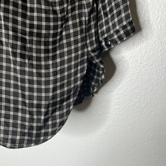 Emporio Armani Black White Check Print 100% Silk Button Front Blouse 40/ US 4 - Picture 6 of 9